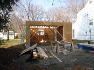 The base of the garage is enclosed, now to get to work on the attic and roof