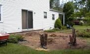 Clearing the yard of bushes, trees and stumps prior to excavation for the new family room addition